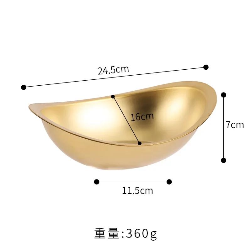 304 Stainless Steel Golden Ingot Bowl Korean Salad Bowl Commercial Dessert Snack Bowl Korean Cuisine Tableware