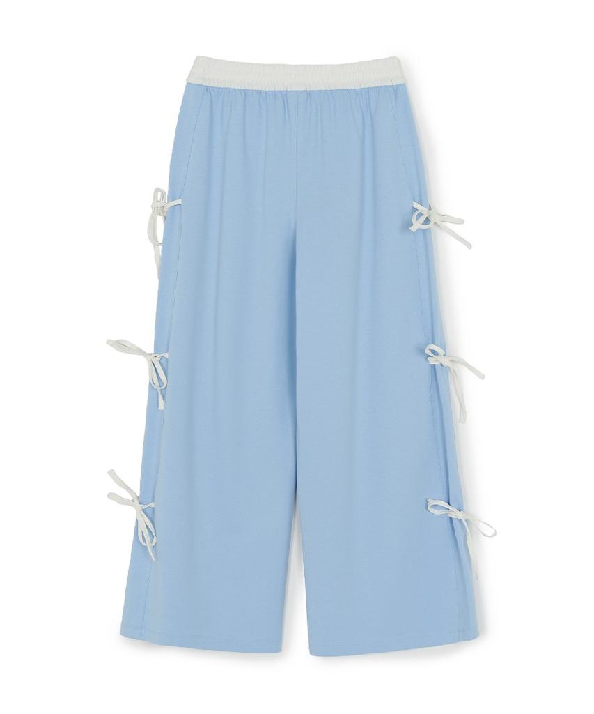 Emelbi Women'S Basic Side Ribbon Wide Pants La (L.Sky Blue)