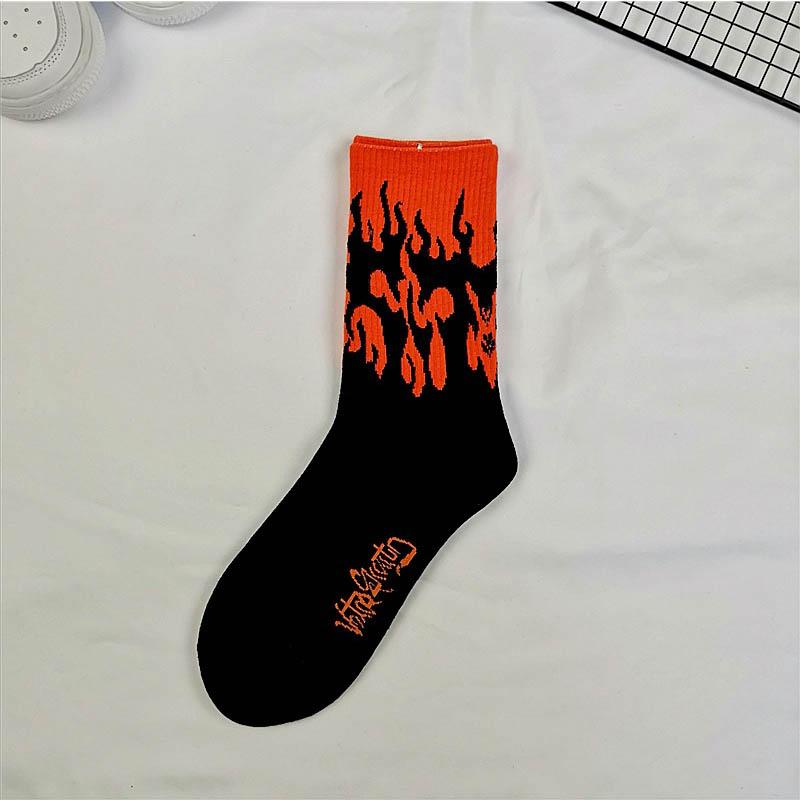 1 Pair Men Fashion Hip Hop Hit Harajuku Funny Socks Red Flame Blaze Power Torch  Warmth Street Skateboard Cotton Socks