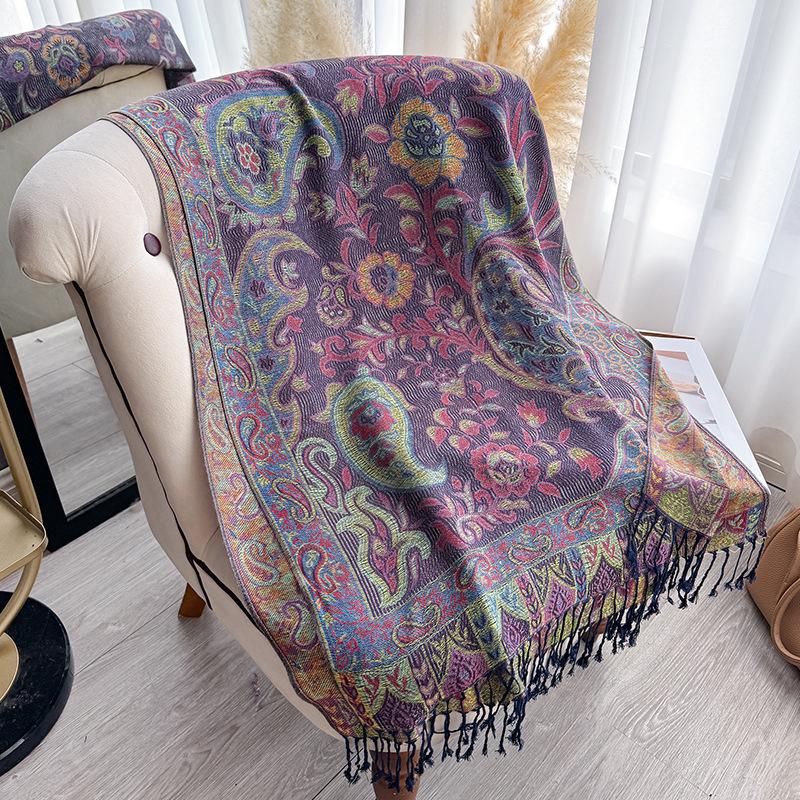 

Ethnic Shawl Women s Scarf Scarf Jacquard Cashew Fringe Women s Long Scarf Shawl,Warm Scarf Shawl Outerwear 195x70cm фіолетовий