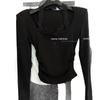 2025 Autumn/Winter Thermal Korean Halter Neck Lace Patchwork Long Sleeve T-shirt - Fake Two-Piece Women's Base Layer.
