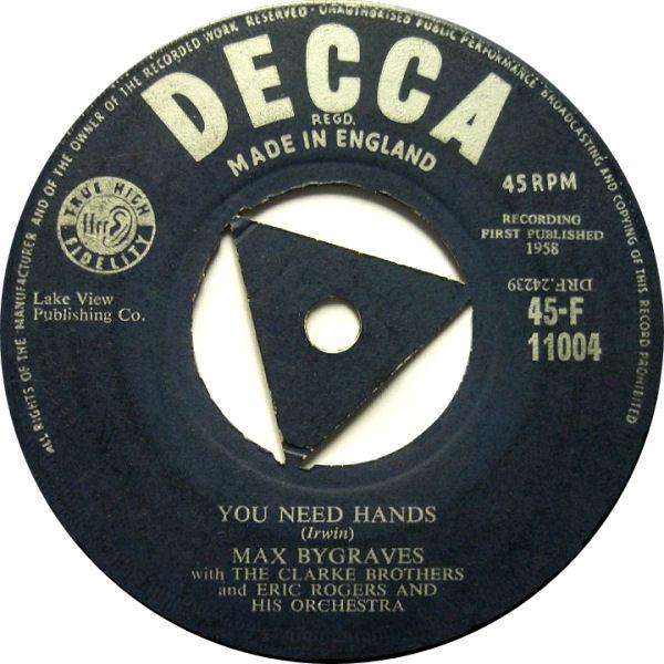 

7inch Record MAX BYGRAVES You Need Hands Tulips From Amster 45F11004 DECCA 1958 UK Pop Used