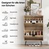 60 Cm Shoe Cabinet In Natural Wood Look, Freestanding, Mid-Century Modern Style, Two Tilt Compartments, Grooved Surface; for Entrance Areas, Foyers