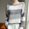 2025 Women's Striped One-Shoulder Wool Pullover Sweater for Autumn/Winter - Casual Knitwear