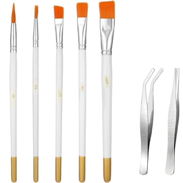 

6Pcs Food Safe Paint Brushes Fondant Tool With Stainless Steel Tweezers for Cake Baking Chocolate Cookie Decoration 1