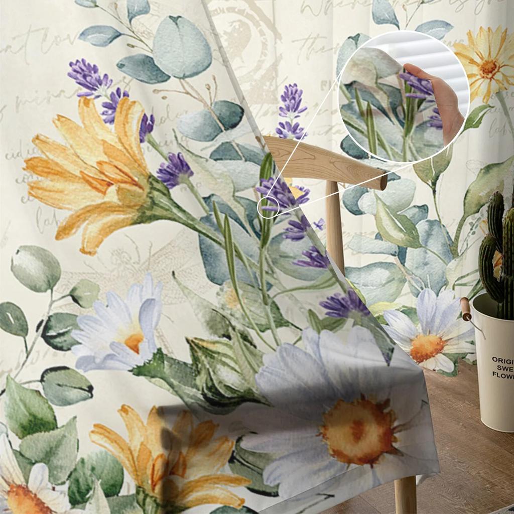 Květiny Sedmikrásky Levandule Jemný voál Okenní Závěsy Tylové Závěsy Obývací pokoj Balkon Dekorace Závěsy