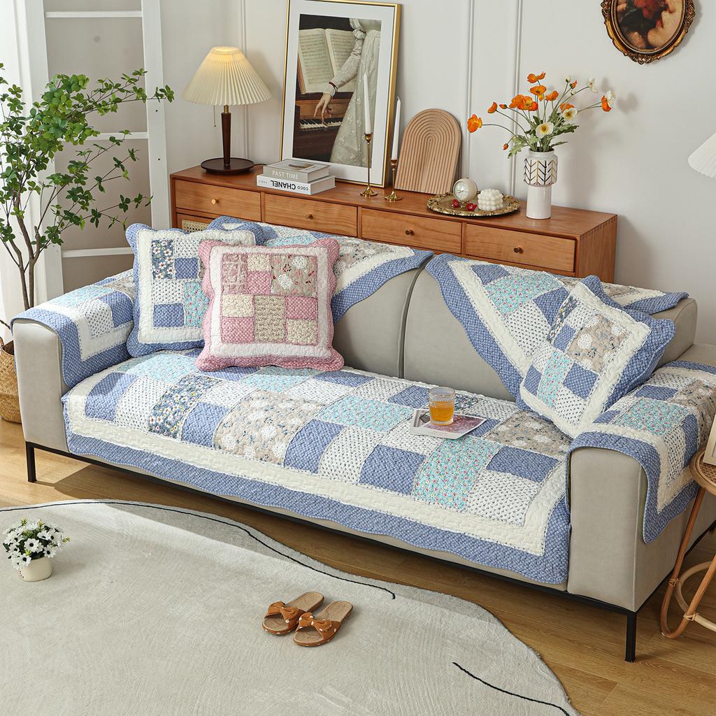 1/2/3/4 Seater Cotton Quilted Patchwork Floral Sofa Cushion Pad Non-slip Sectional Sofa Covers Anti-scratched Seat Protector