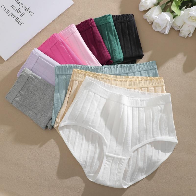 3Pcs/Set Women S-3XL Seamless Cotton High Rise Briefs Solid Color Stripe High Quality Panties Female Cozy Big Size Sexy Lingerie