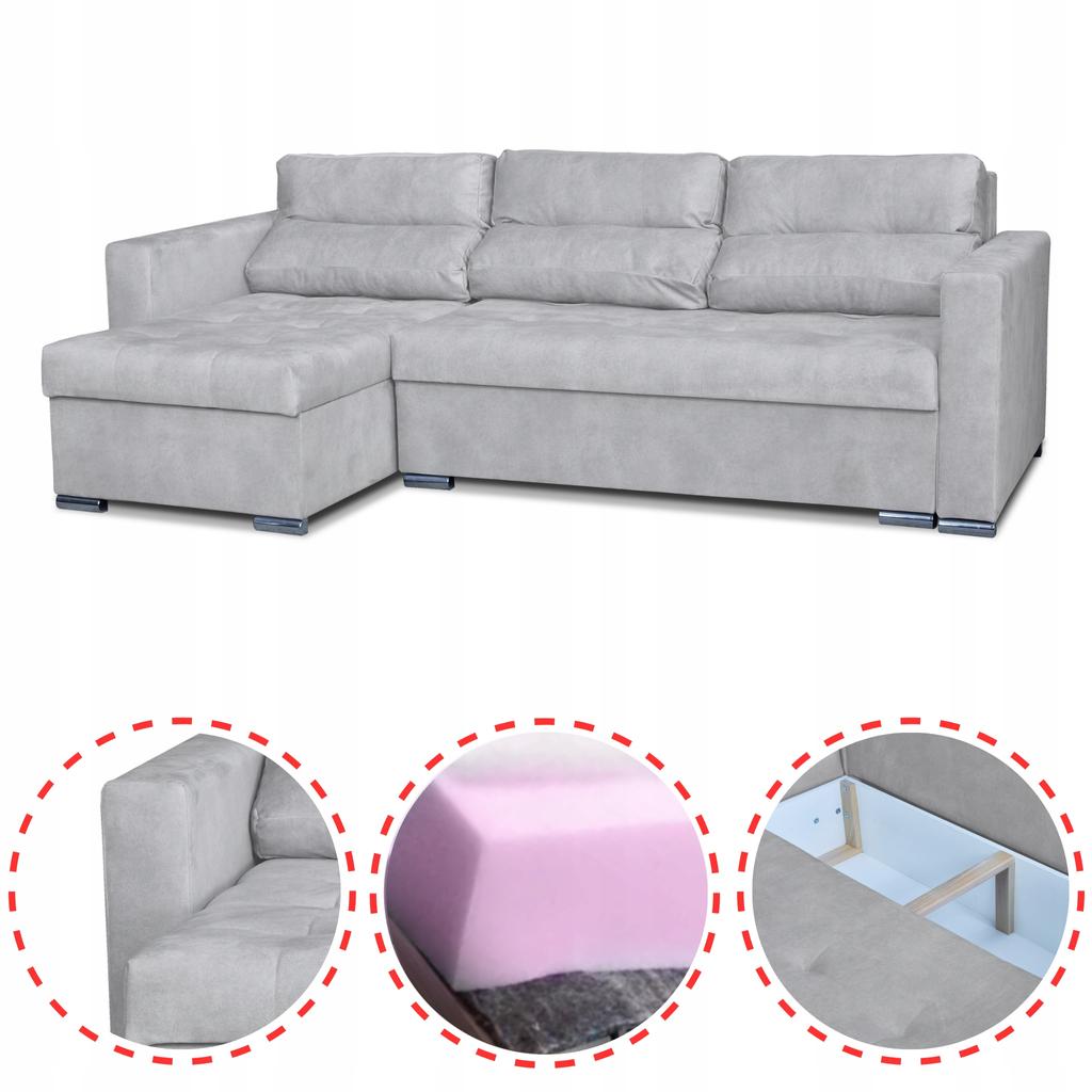Varius Corner Sofa Bed with Sleeping Function Family Furniture Corner Cushions Gray