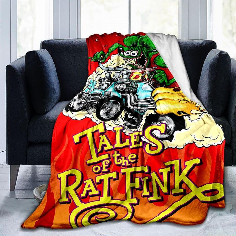 Rat Fink Fashion Throw Blanket Modified Car Culture Funny Accessories for Motorcycle Club Garage Man Cave Home Living Room Decor
