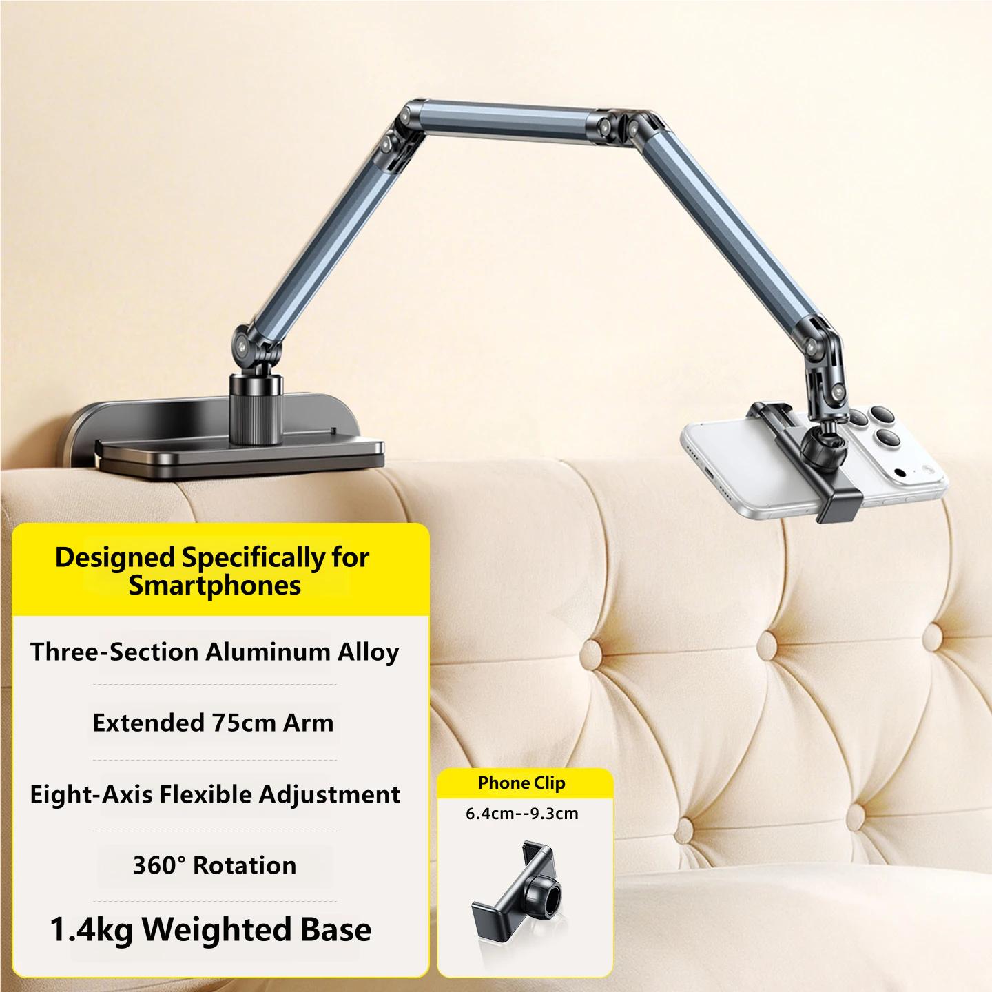 Foldable Desk Bed Mount for Phone/Tablet, Articulated Arm for Live Streaming, TV, Reading, 360° Swivel, Fits iPhone iPad Samsung Mobile Phone