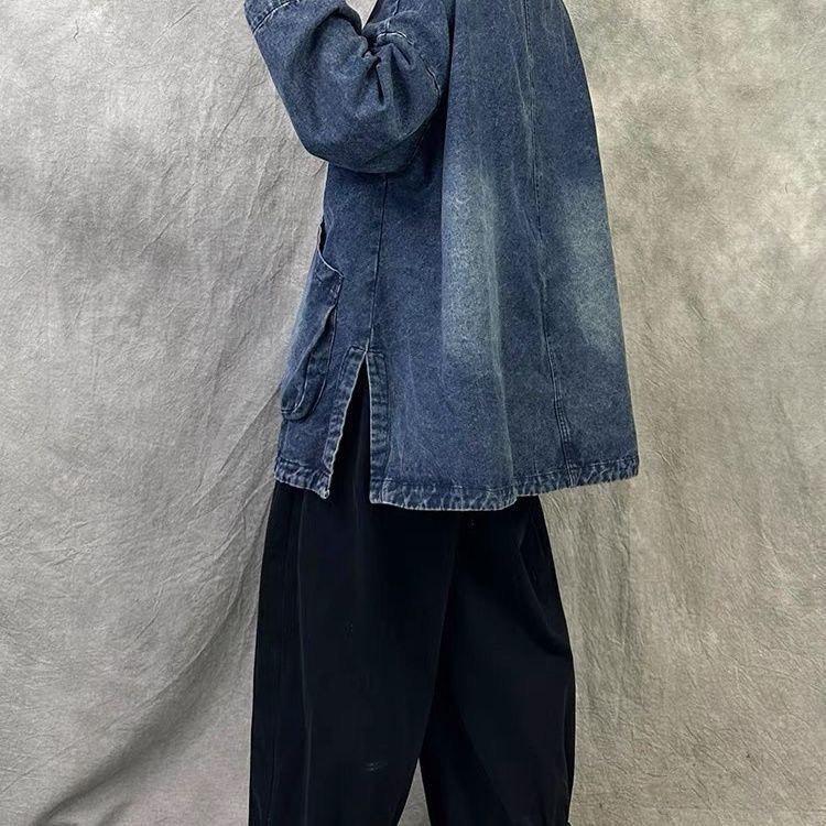 European High-End Wide-Leg Denim Jacket with Large Pockets, Plus Size & Loose Fit - Spring 2025