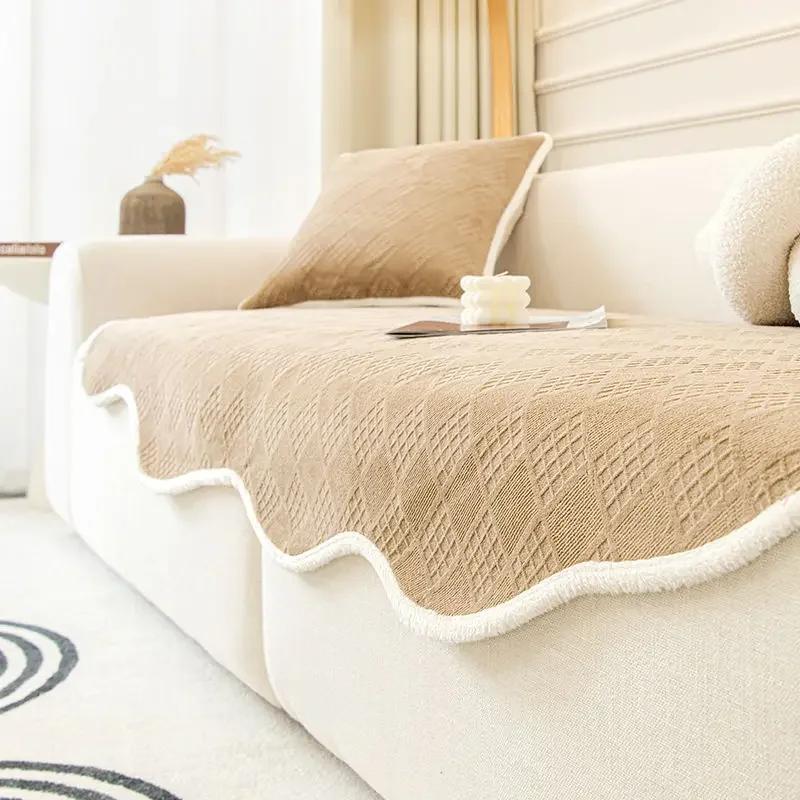 

Неправильной формы коврик для дивана, нескользящий толстый чехол для дивана, теплая подушка для сиденья, однотонное плюшевое полотенце для дивана, наволочка 60x60cm 1pcs