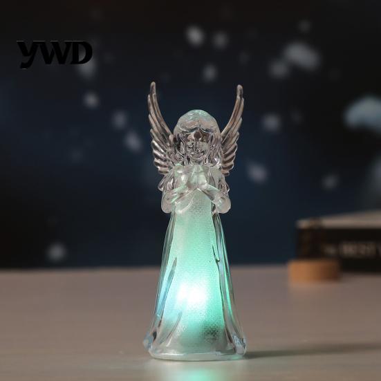 Prayer Angel Figurine Guardian Night Light, Small Reading Playing Music Acrylic Statue Decoration with LED Light for Desk, Table, Shelf Decor Peaceful