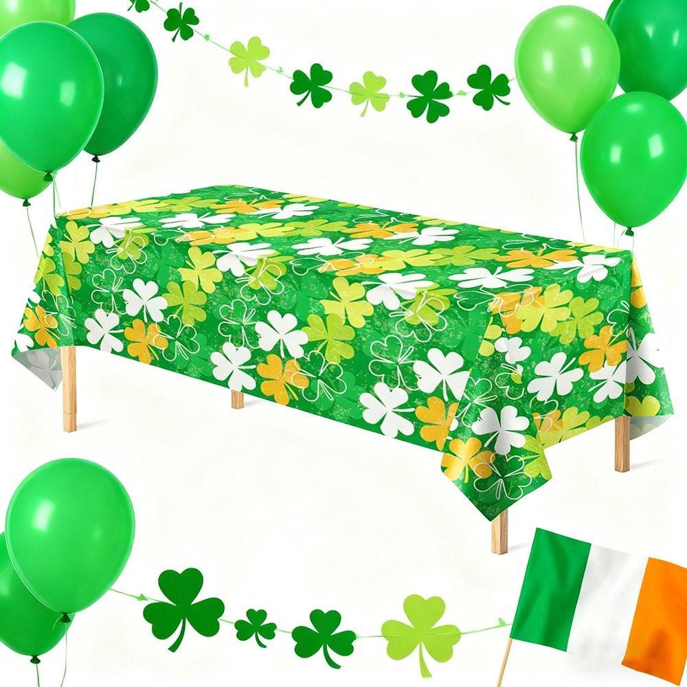 137x274cm St. Patrick's Day Tablecloth Shamrock Lucky Table Mat Plastics Rectangle Shape Long Dining Table Decor