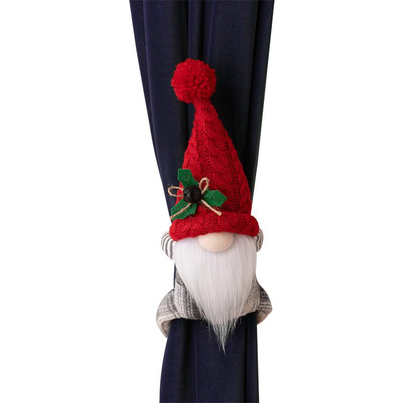 

Curtain Holiday Festive Holdbacks Featuring Red And Gray Knitted Design Gnome Red Curtain Tie