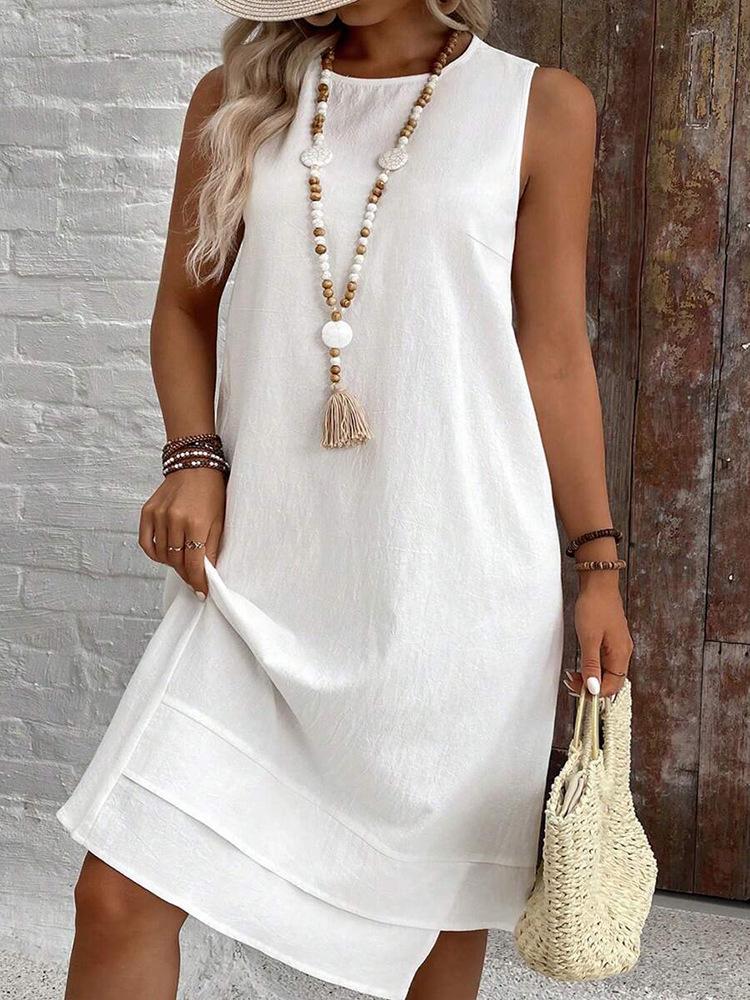 2025 Women's Plus Size Elegant Solid Color Sleeveless Summer Dress