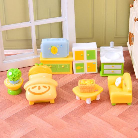 Yousheng Miniature Dollhouse Furniture Mini Resin Bed Sofa Cabinet Table Accessories Lemon Style Tiny Pretend Play Props for Fairy Garden Doll House