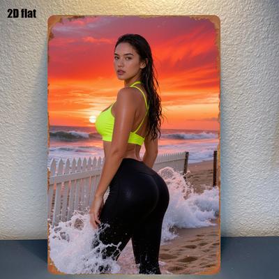 Pc Sunset Beach Athletic Woman Sign Iron Wall Art with PreDrilled Holes for Easy Hanging Durable Living Room Bedroom Decor