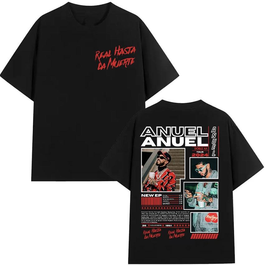 Rapper Anuel AA Real Hasta La Muerte Tour 2026 Summer New Album TShirt Hip Hop Gothic TShirt Short Sleeve TShirt