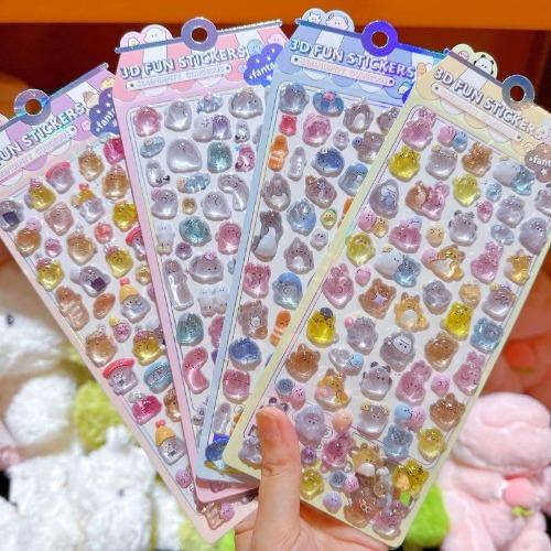 1Pc Cute Cartoon Ghost Family 3D Relief Stickers Fun Jelly Transparent Decoration for Phone Cases Children's DIY Crystal Sticker