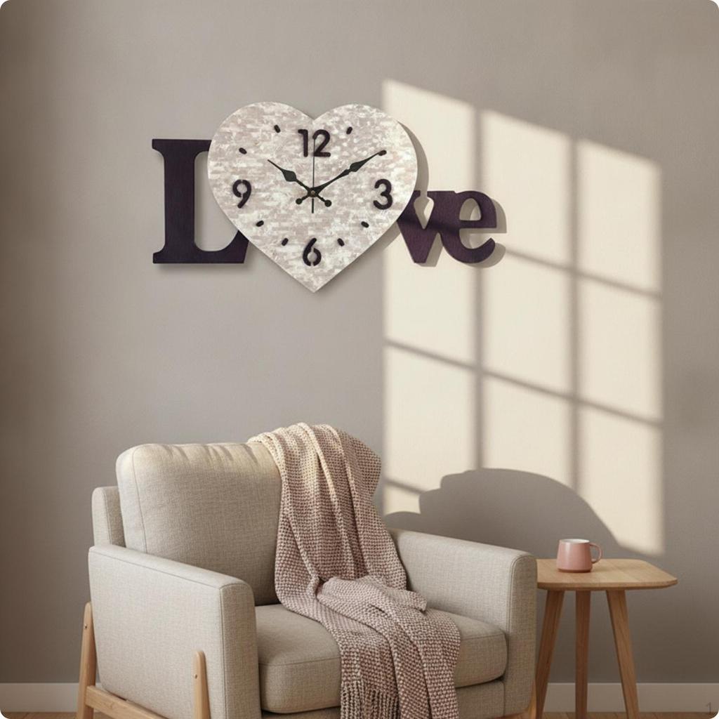 LOVE Letter Wall Clock Silent with Letters Acrylic for Bedroom, Living Room, Wedding