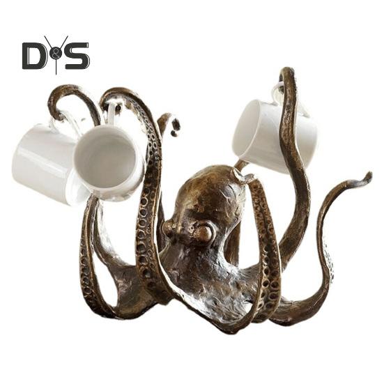 Vintage Octopus Mug Holder Resin Sea Animal Figurine Kitchen Countertop Coffee Cup Organizer Hanger Stand Rack Indoor Outdoor Decoration