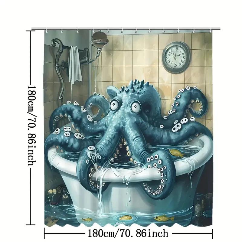 Vintage Nautical Octopus Waterproof Shower Curtain Navy Blue Mermaid Fun Ocean Sea Monster Bath Shower Curtain Anchorage Map