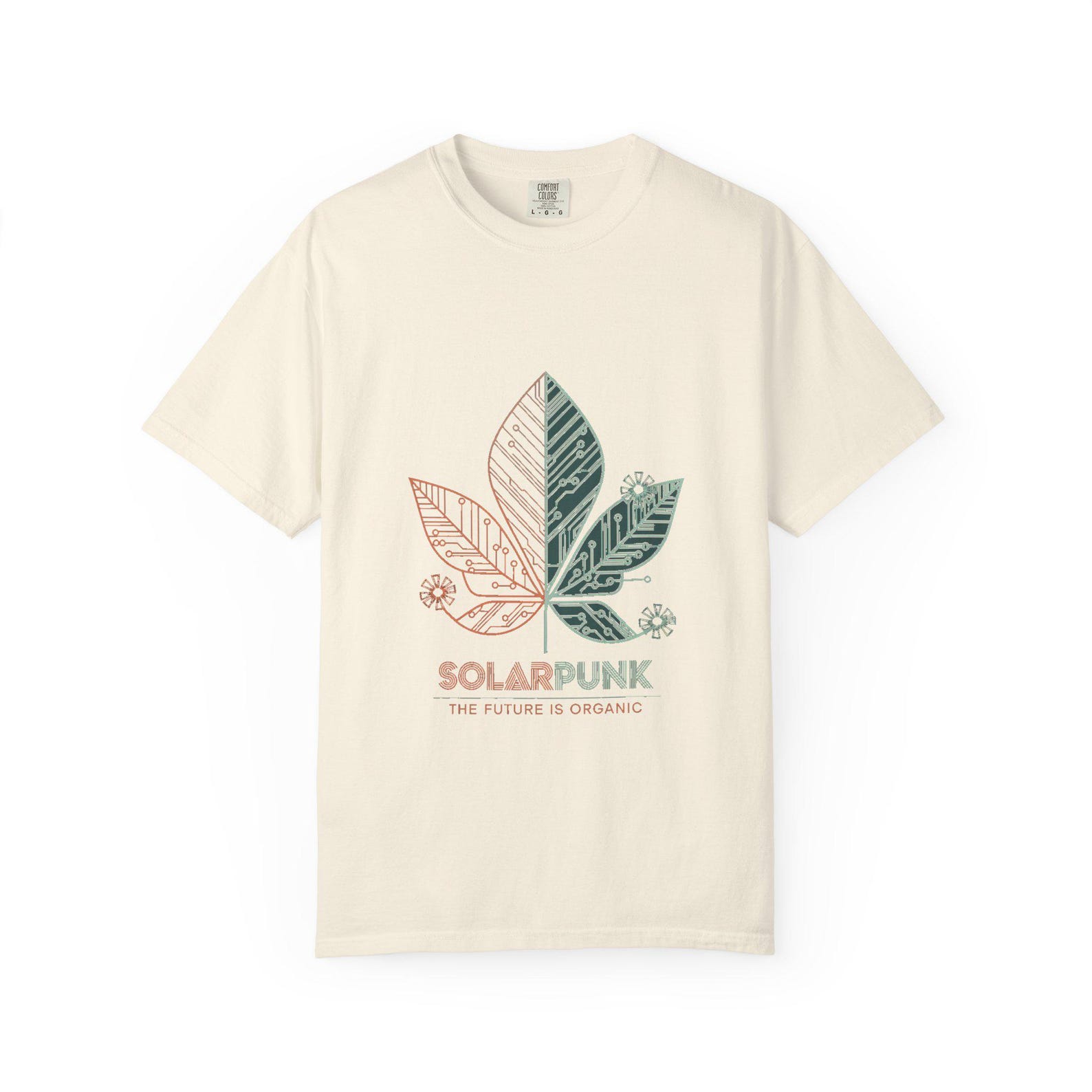 Solarpunk Circuit Leaf Graphic Tee The Future Is Organic | Eco Tech | Comfort Colors 1717 Garment Dyed XL