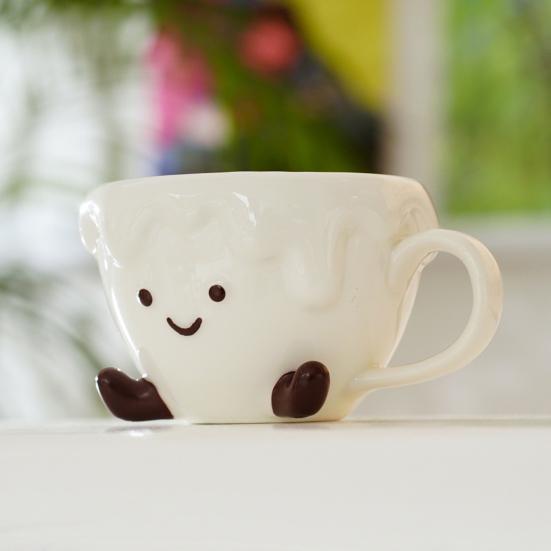 Keramický šálek kávy Kreslený vzor Šálek na espresso Hrnek na čaj Latte Hrnek na mléko Multifunkční šálek na nápoje pro kancelář Home