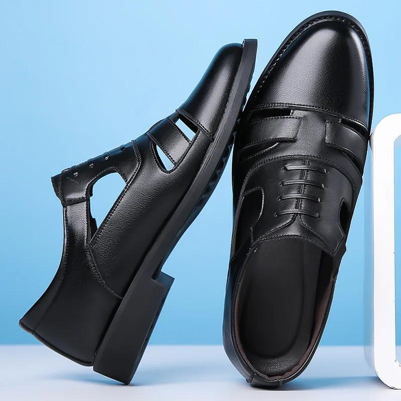 FashionDesigner New Hollow Men's  Leather Shoes Spring Autumn Summer Fashion Walking Man Shoes Men's Casual Sandals