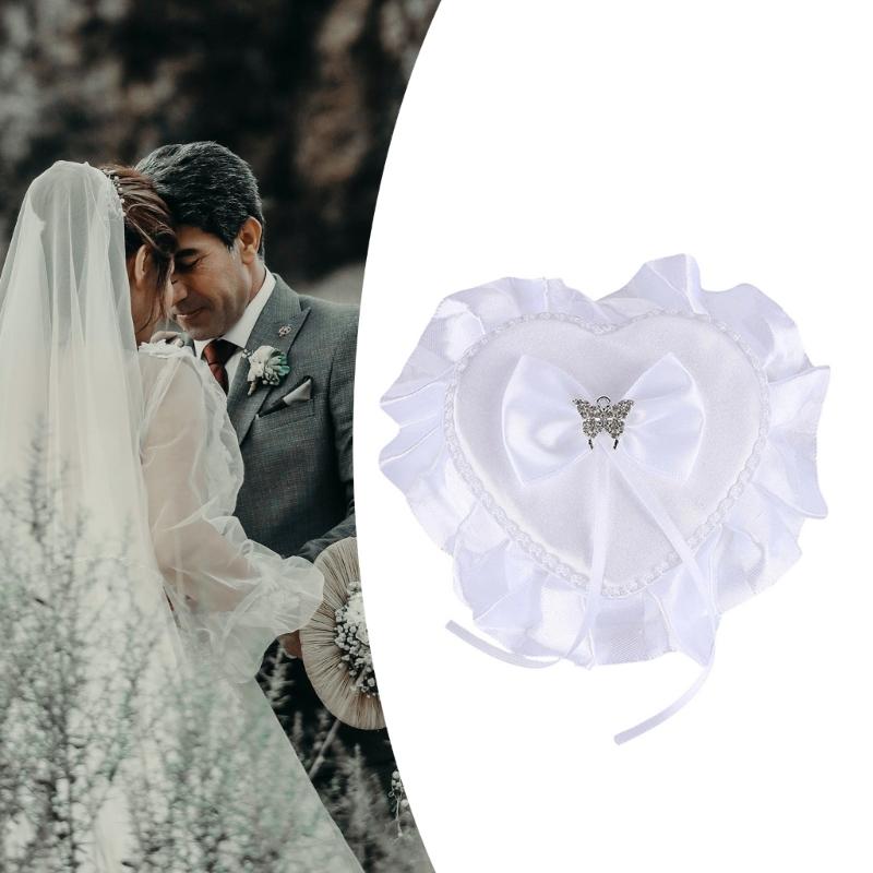 Wedding Rings Holder With Pearls Decors Soft Padding Bride Rings Box For Bridal Essential Ceremony Rings Organizer Case
