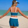 Damen-Badeanzug Unifarben Kordelzug Sport Schlitze Rock Sexy Bikini Anzug Strandbekleidung Mehrfarbig