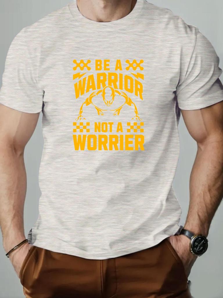 Mens Cotton TShirt BE A WARRIOR NOT A WORRIER Summer Round Neck Short Sleeve Graphic Breathable Fashion Casual TShirt