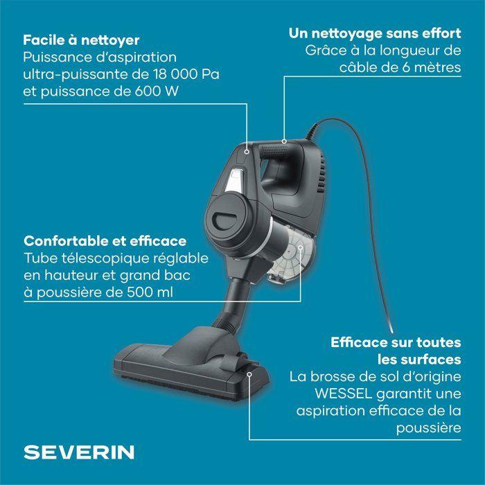 Aspirateur balai filaire - SEVERIN CY7080 - 19 000 Pa - 500 ml - Câble 6 m - Noir