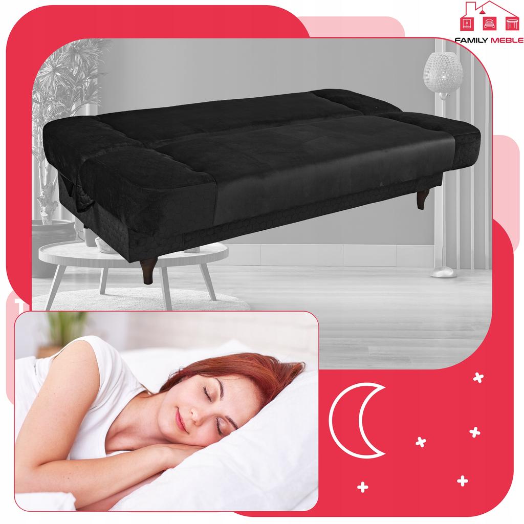 Kanapa sofa Iza rozkładana wersalka spania bonell łóżko Family meble czarny