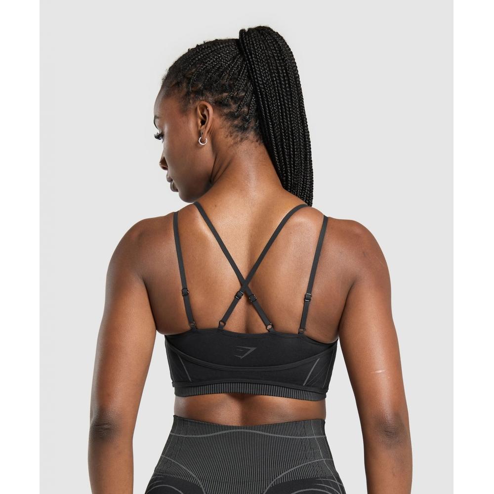 Gymshark Apex Seamless Strappy Sports Bra Black Graphite Grey B3b3k Bb29