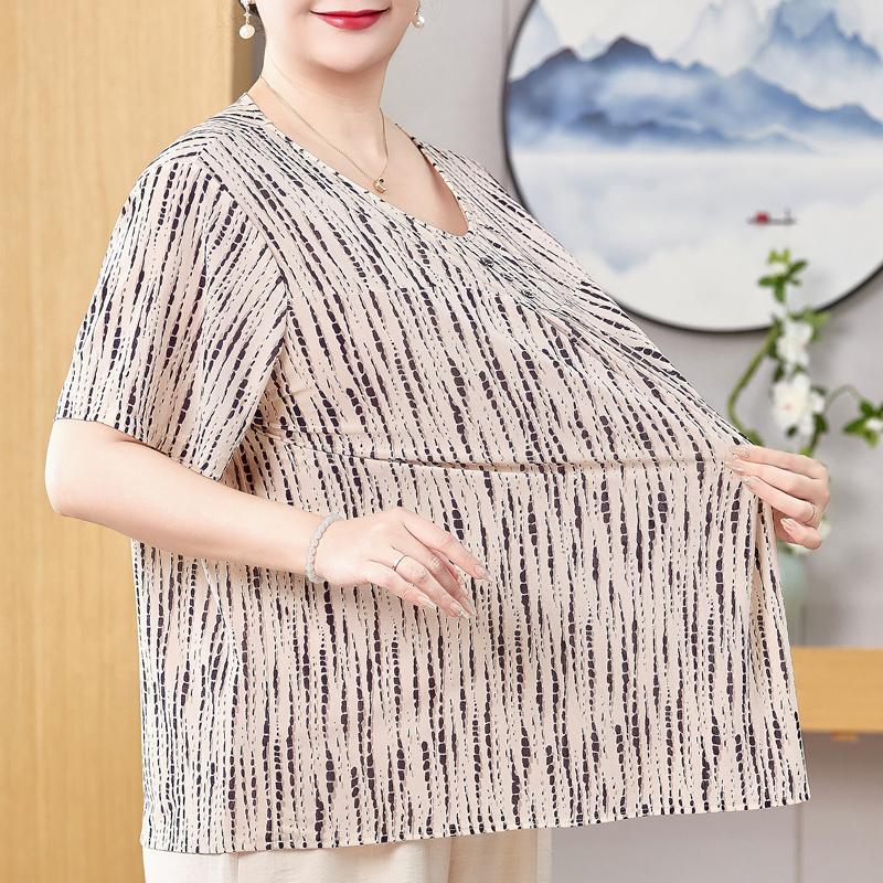 Plus Size 3XL-8XL Summer Casual Blouses for Women Tops Loose Vintage Clothes Oversize Short Sleeve Shirt