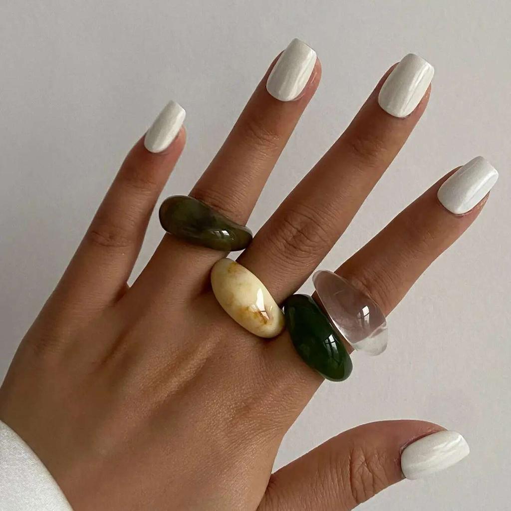 Ingemark Y2K Boho Smooth Resin Finger Rings for Women Trend 2025 New Fashion Simple Geometric Rings Aesthetic Daily Jewelry Gift