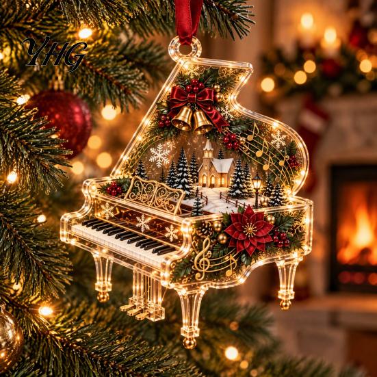 Gift for Music Lovers 2D Christmas Melody Hanging Ornament, Musical Theme Tree Decor, Festive Decoration Piano Treble Clef Violin Bell Note