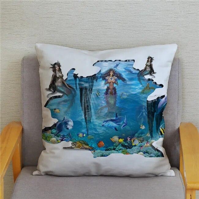 Cushion Cover Ocean Dolphin Pattern Underwater World Print Pillow  Kids Sofa Home Decor
