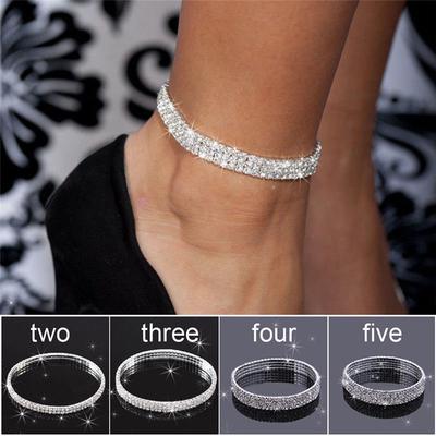 Moda Beanty Donna Elastico Estensibile Gioiello per Piede Braccialetto Ragazze Colore Argento Cavigliera Strass Brillantezza Cristallo