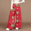 Women's Casual Fashion Christmas Print Elastic Waist Loose Plush Wide Leg Pants