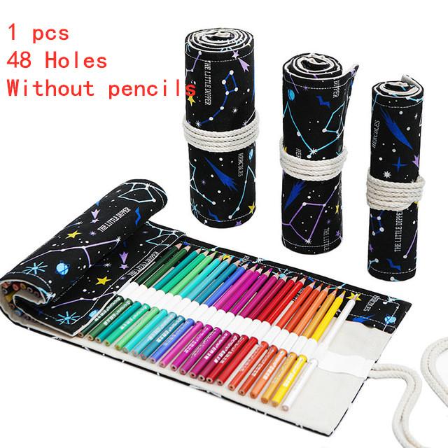 12/24/36/48/72 Hole Colorful Cloth Pencil Case Stationery Cosmetic Pencil Storage Bag Pencil roll School Supplies 050045