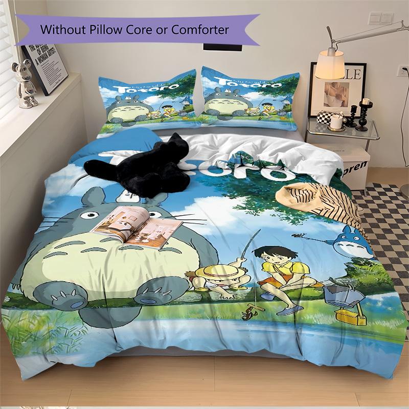 Neighbor Totoro Adventure Print 3Pcs Bedding Setduvet Cover With 2 Bedropillowcase Home Birthday Gift