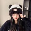 Sweet and cute bear wool hat women's versatile patch letter winter warm and cold ear protection wool hat