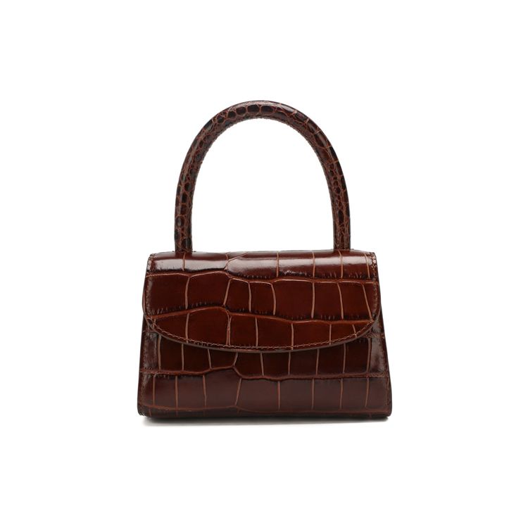 By Far Mini Series Vintage Crocodile Pattern Flap Leather Shoulder Crossbody Tote Bag Women bags Brown 18FWMINANEDSMA