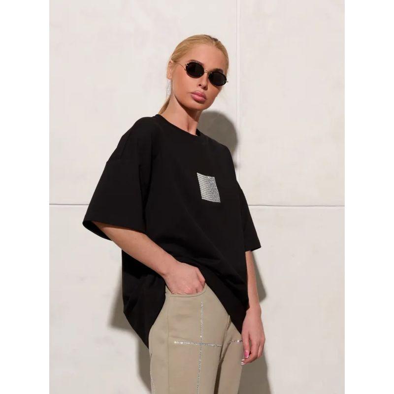 European and American Fashion Loose Casual Hot Drilling Cotton T-shirt Top Diamond Studded Cotton T-shirt