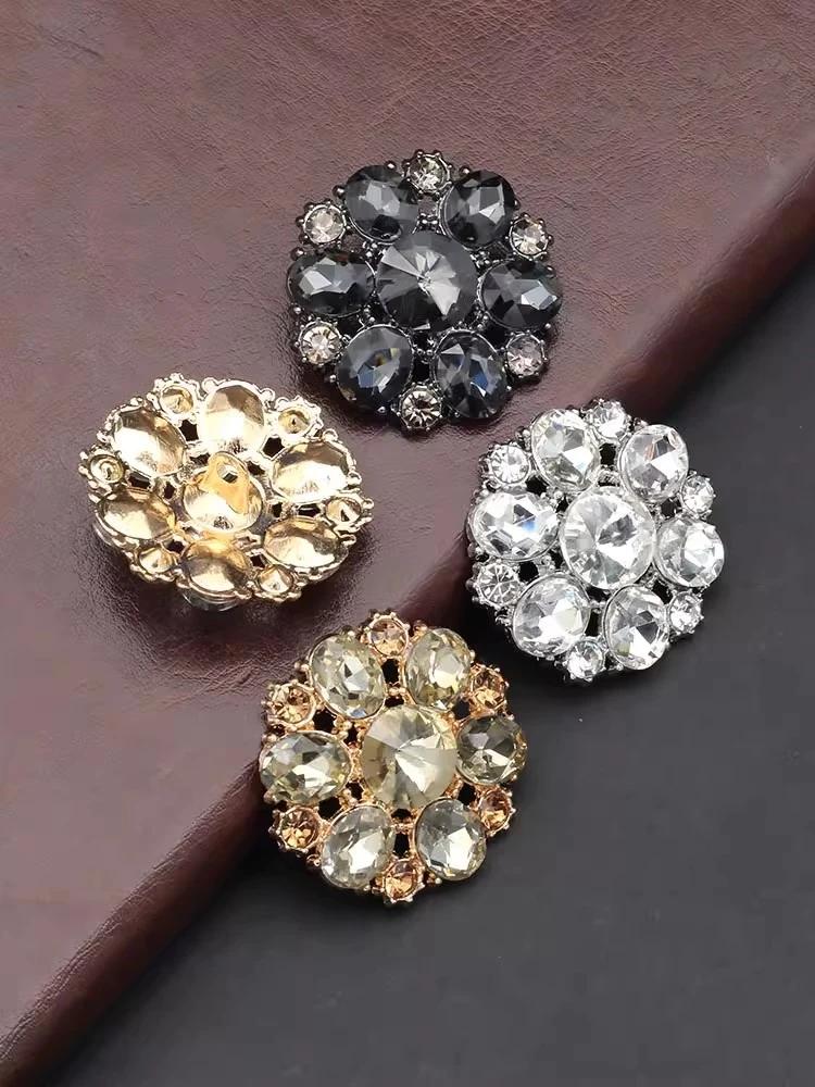 1pcs Luxurious Glass Rhinestone Buttons Fur Coat with Men's and Women's Decor Accessories Hollow Design Metal Sewing Button