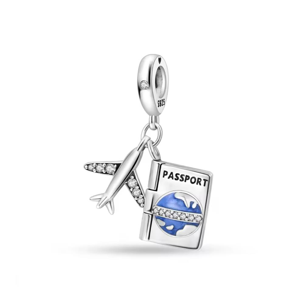 New 925 Silver Airplane Passport Vacation in Rome Beads Charm Pendant Fit Bracelet Necklace DIY Gift Women